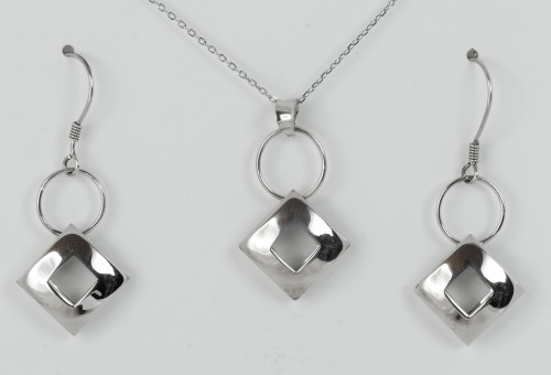 Sterling Silver Chunky Plain Open Shape Drop Earrings and Pendant